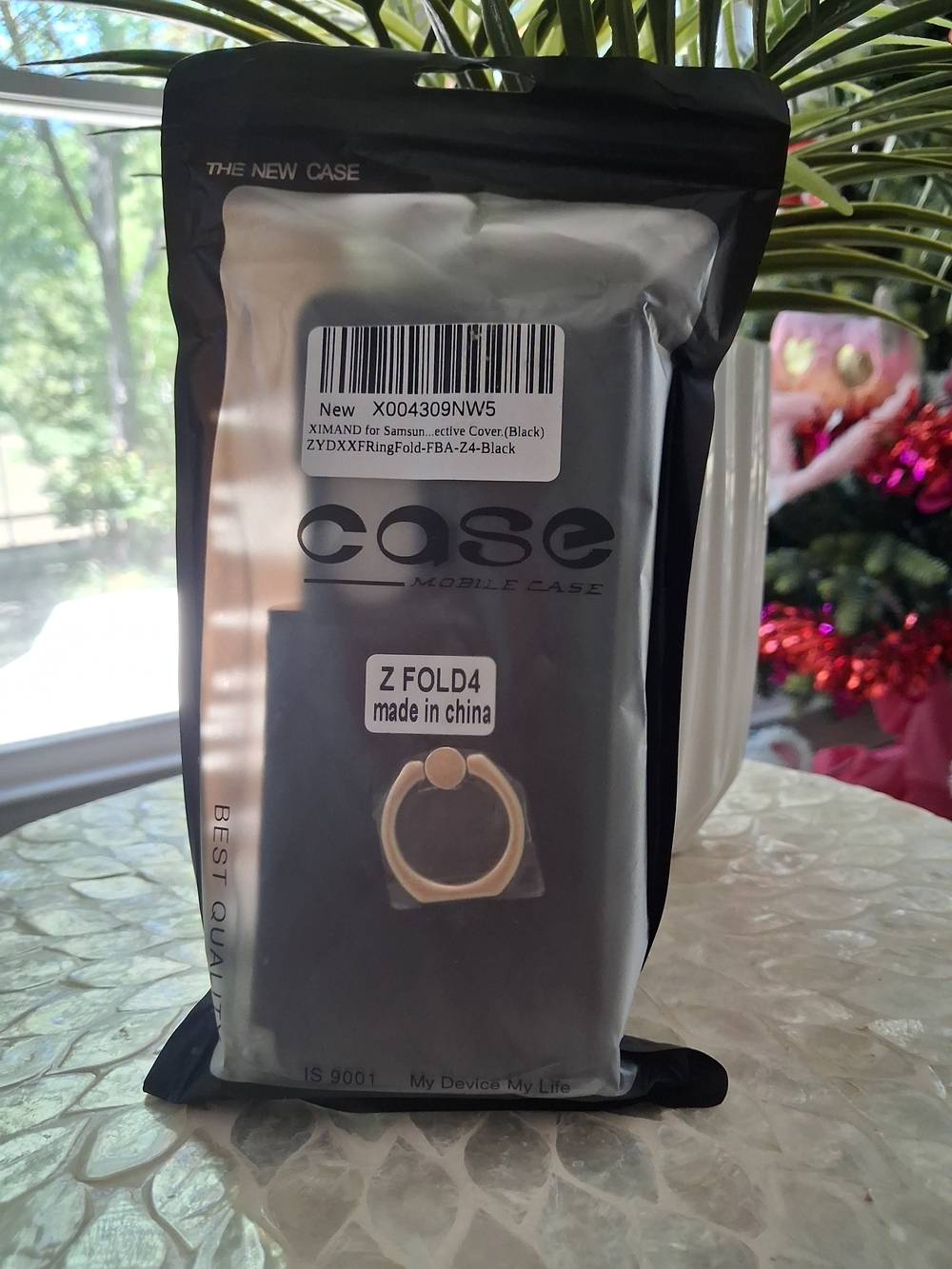 Black Z Fold4 Mobile Case with Gold Ring Holder